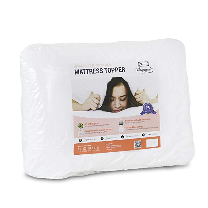 Furinno Angeland Ultra Soft Microplush Mattress Topper, Queen, White