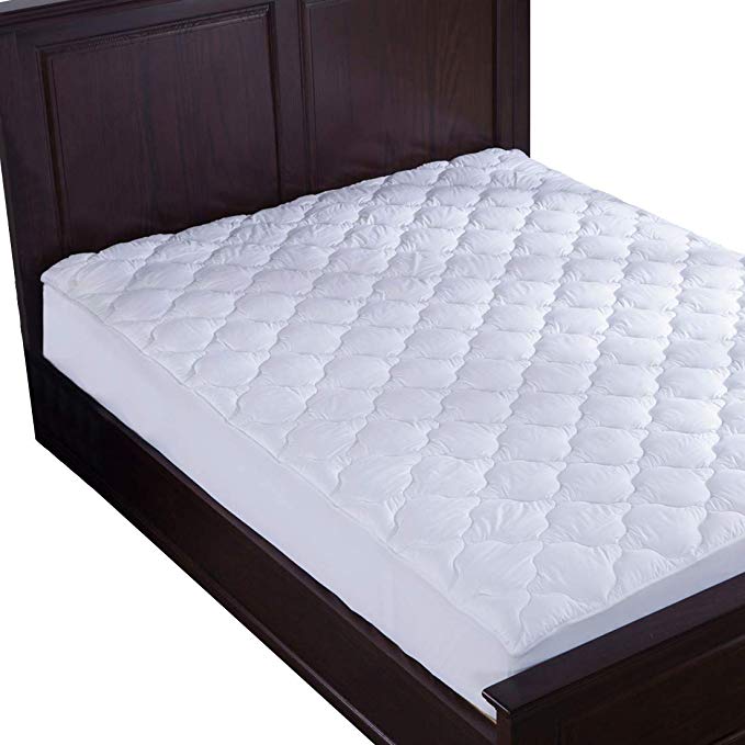 puredown pad Alternative Mattress Pad/Topper-Quilted-100% Cotton Top, Four-Leaf Clovers Pattern, Queen Size