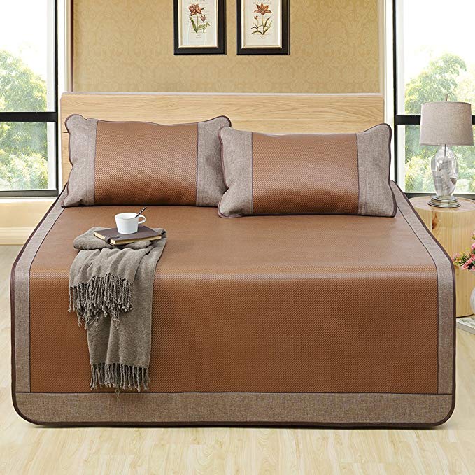 Aimjerry Rattan Mattress Topper Pad Cooling Summer Sleeping Mat and Pillow Shams Sets (Twin, Brown 1)