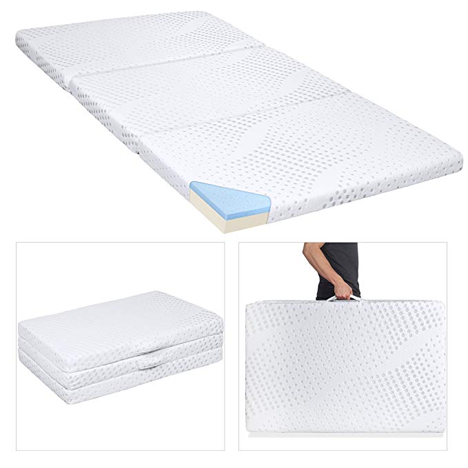 Best Choice Products Portable 3in Full Size Tri-Folding Memory Foam Gel Mattress Topper w/Removable Cover