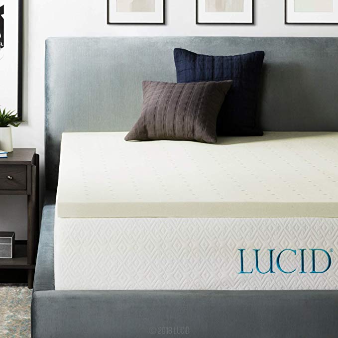 LUCID 2 Inch Ventilated Memory Foam Mattress Topper - 3 Year Warranty - Queen