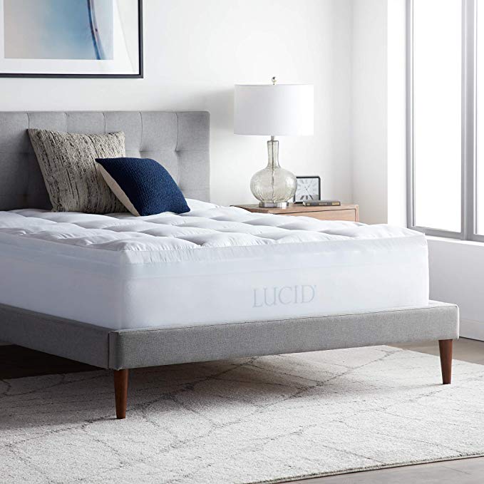 LUCID 4 Inch Down Alternative and Gel Memory Foam Mattress Topper - Three Toppers In One - King