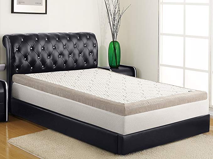 Allrange Ultimate Cooling Quilted 2-Inch Gel Memory Foam Mattress Topper, Quilted Cooling Fiber Cover, Hypoallergenic, Chenille Fabric on Sides, Rolled Package, Queen Size