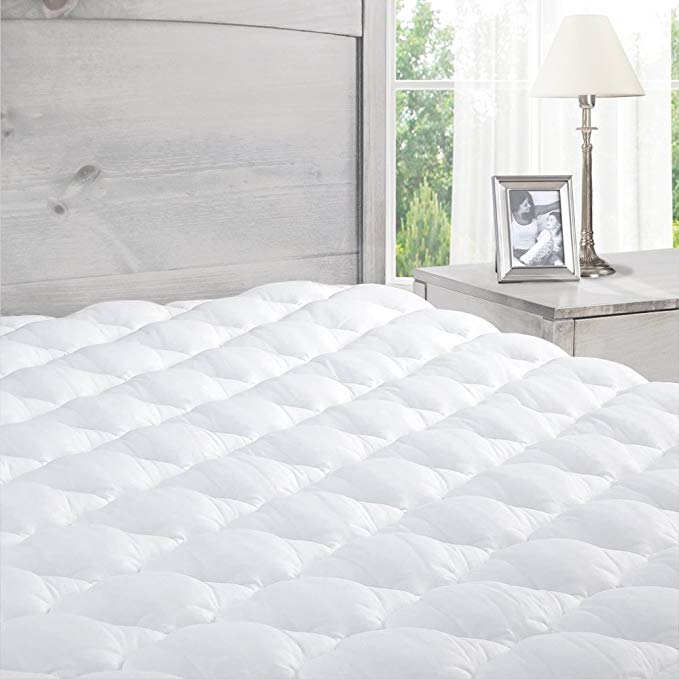 ExceptionalSheets Pillowtop Mattress Pad with Fitted Skirt - Extra Plush Topper Found in Luxury Hotels - Made in the USA, Olympic Queen