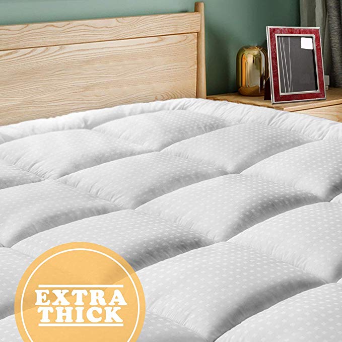 SOPAT Extra Thick Mattress Topper(Queen),Cooling Mattress Pad Cover,Pillow Top Construction(8-21Inch Deep Pocket),Double Border,Hypoallergenic Down Alternative Fill,Breathable