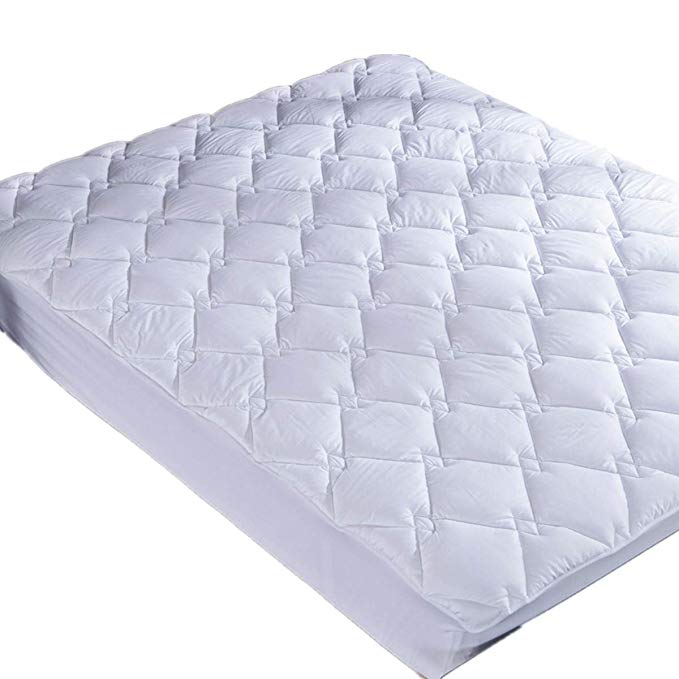 puredown Down Alternative Mattress Pad Topper Quilted Design 100% Cotton Top Rhombic Pattern White King Size