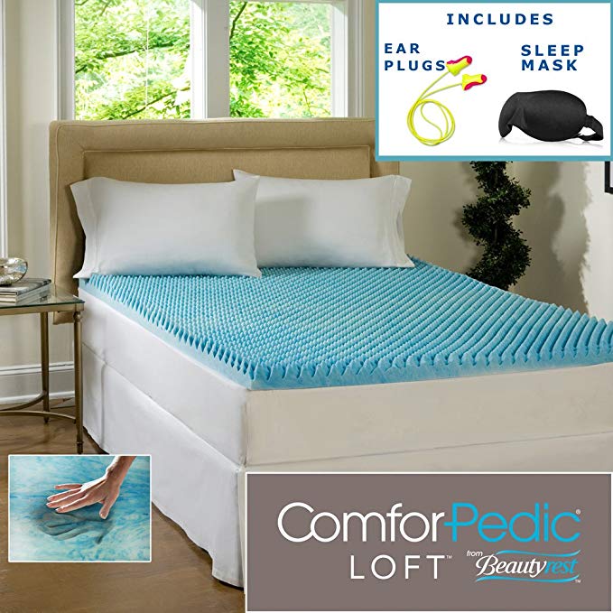 Beautyrest 2-inch Sculpted Gel Memory Foam Mattress Topper Sleep Mask & Comfortable Pair of Corded Earplugs Included (Full)