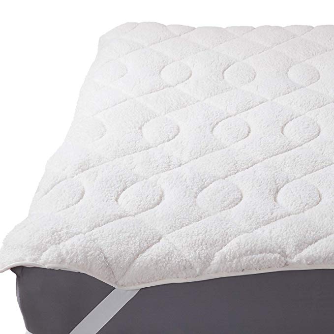 BEDSURE Sherpa Mattress Topper Twin XL/Twin Extra Long Size Quilted Plush Reversible White Down Alternative All-Season(39