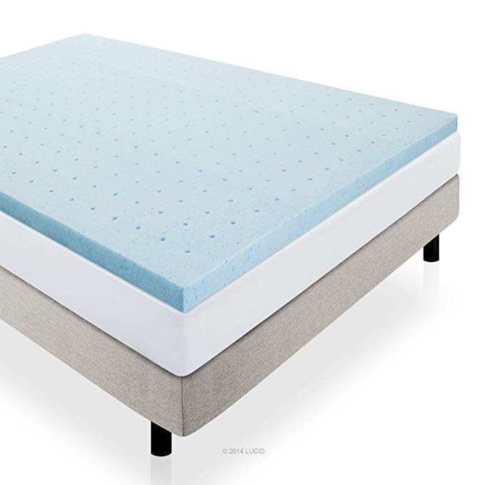 LUCID 2 Inch Gel Infused High Density Ventilated Memory Foam Mattress Topper - 3-Year U.S. Warranty - Queen