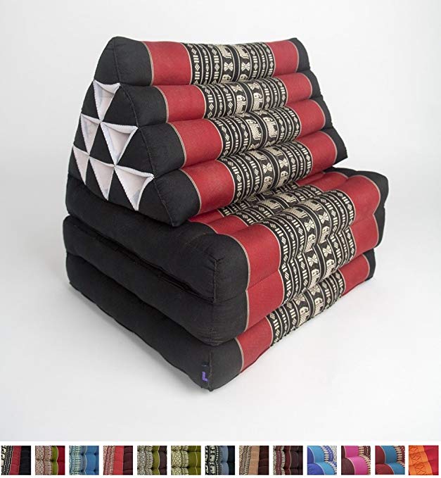 Leewadee Foldout Triangle Thai Cushion, 67x21x3 inches, Kapok Fabric, Black Red, Premium Double Stitched