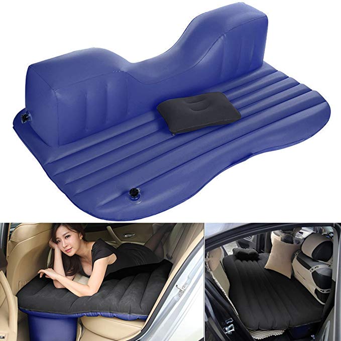 Bluefringe Car Air Mattress Travel Air Cushion Multifunctional Inflatable Bed with One Air Pillows for Travel and Sleep Rest,Extra Mattress,with Repair Pad,Air Pump,Bag For Travel (Black&Blue)