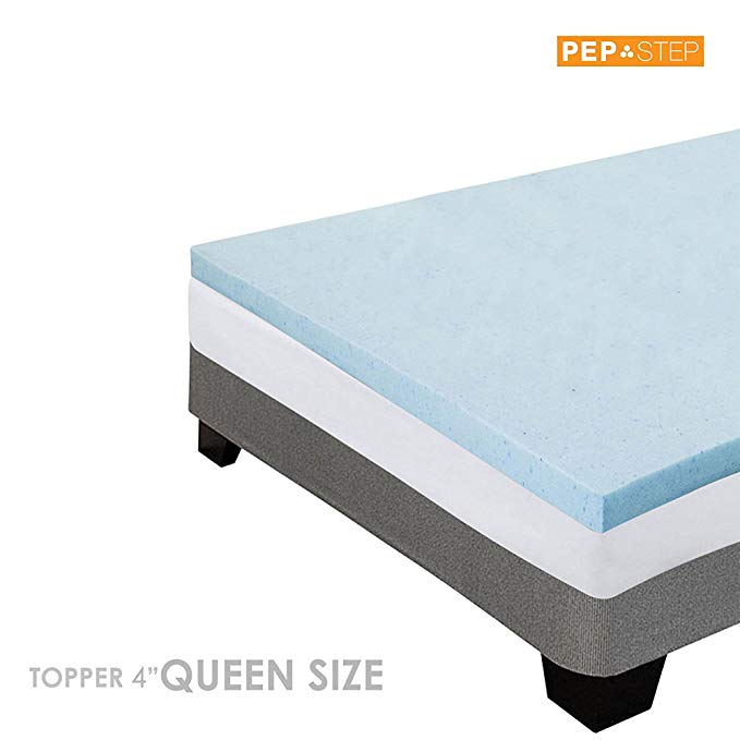 Memory Foam Mattress Topper 4 Inch Thick Cooling Gel - Queen Size - Memory Foam Topper Adaptive Pressure Point Relief Support Ultra Breathable Gel Technology 4 Inch Memory Foam Mattress Topper