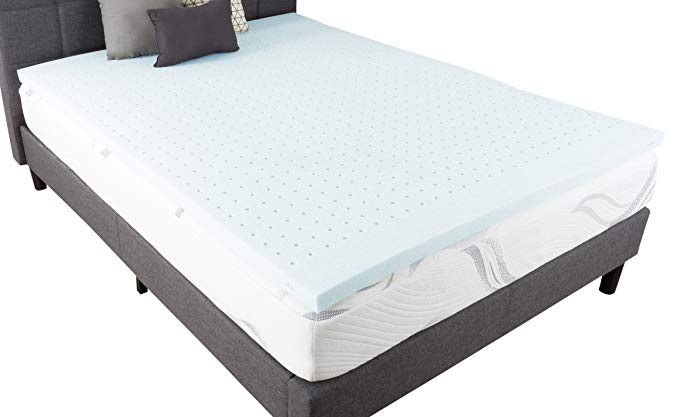 Bluestone 82-TEX1031 Gel Infused Topper-2 Inch Queen Size Memory Foam Mattress Pad with Ventilation for Support, Cooling, and Comfort, White