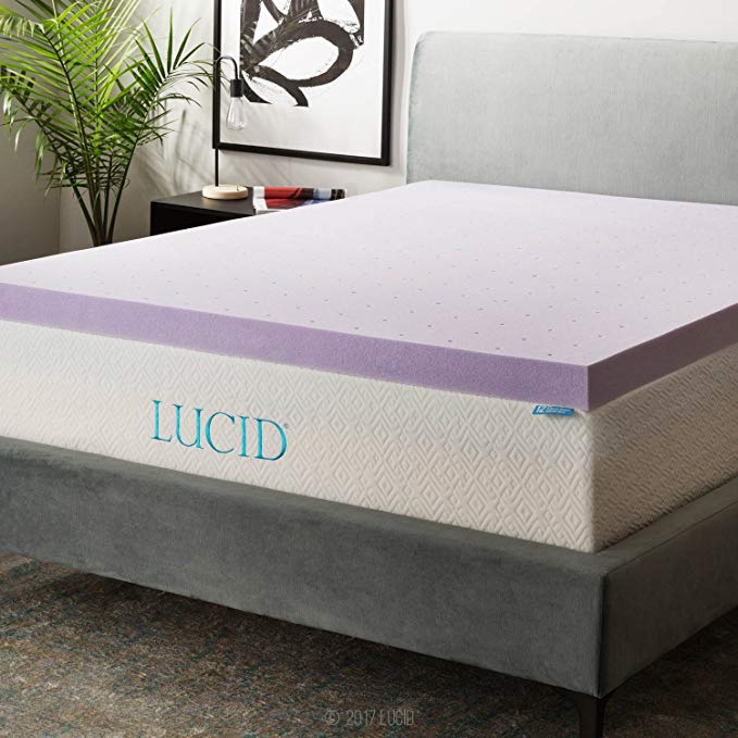 LUCID 3 Inch Lavender Infused Memory Foam Mattress Topper - Ventilated Design - Queen Size